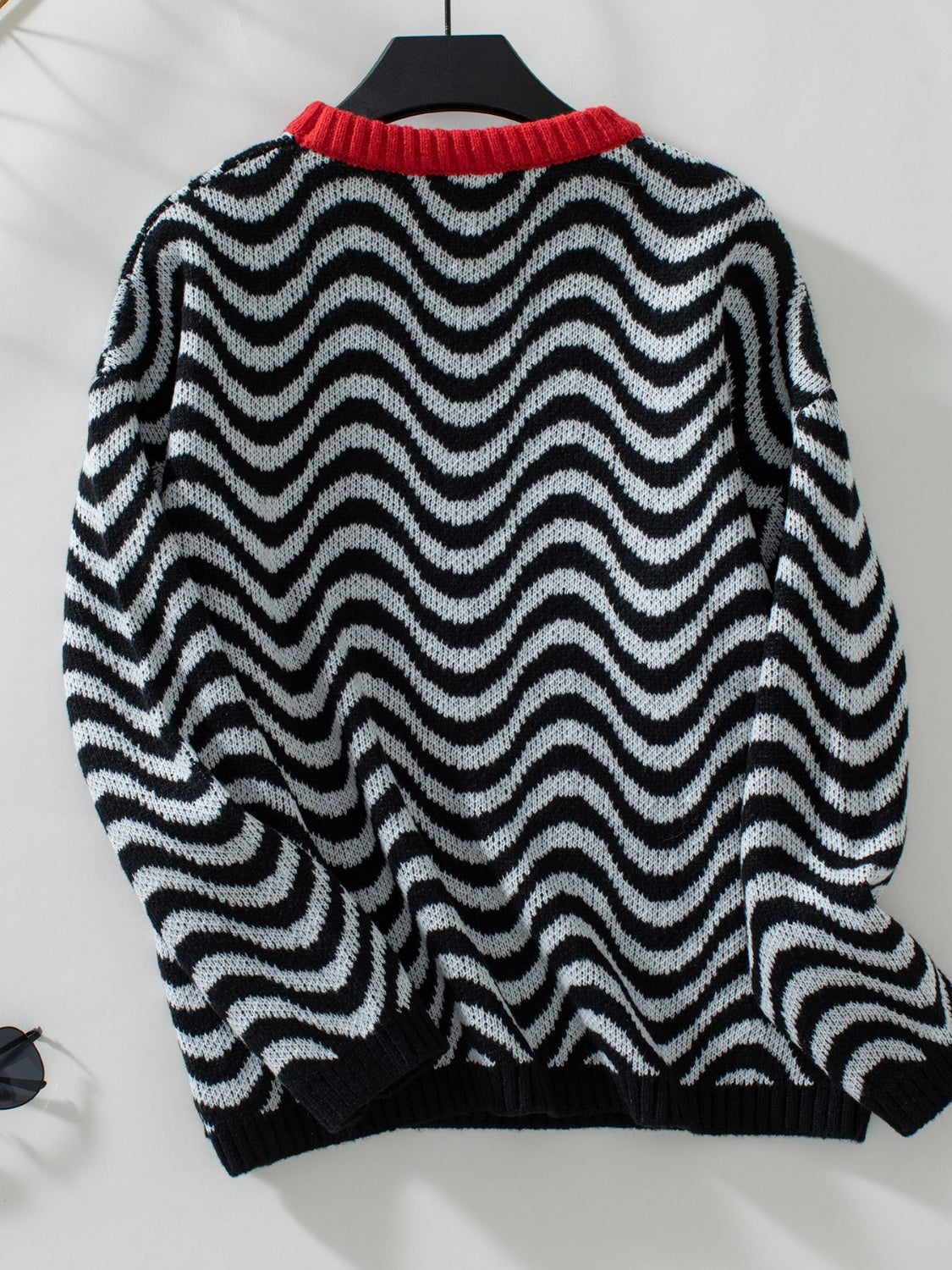 Wavy Stripes Round Neck Long Sleeve Sweater Long Sleeve Tops JT's Designer Fashion