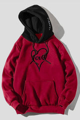 Fiery Red Valentine Love Heart Print Color Block Men's Pullover Hoodie Men's Tops JT's Designer Fashion