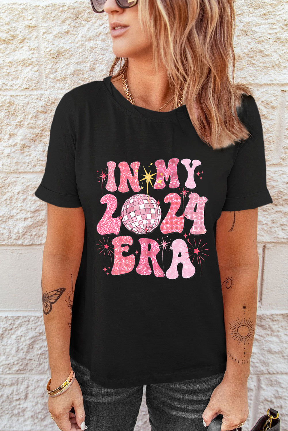 Black IN MY 2024 ERA New Year Graphic T-shirt Graphic Tees JT's Designer Fashion