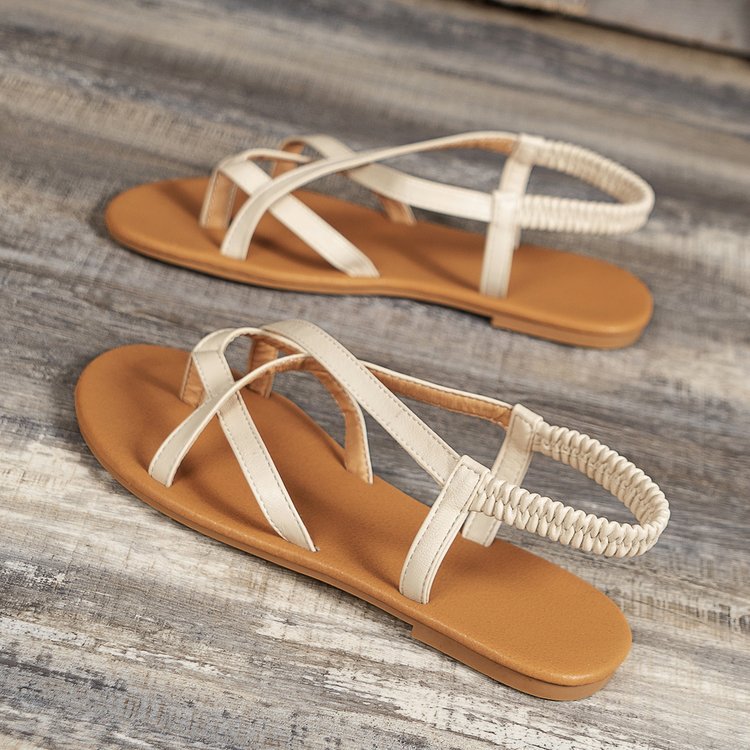 Leather Crisscross Flat Sandals Sandals JT's Designer Fashion