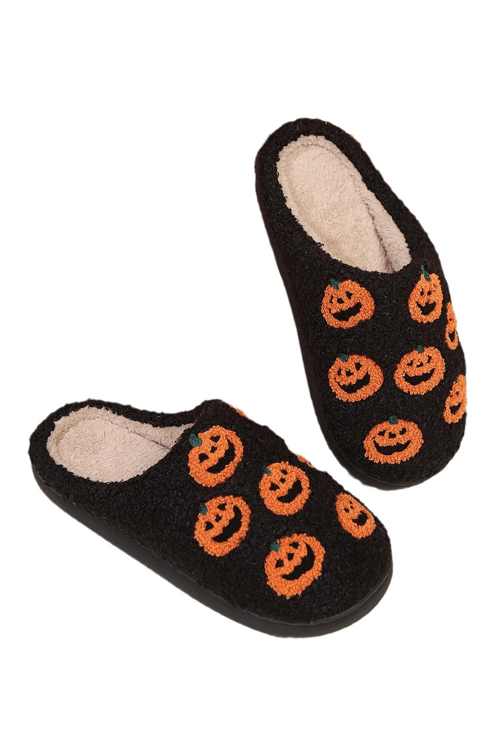 Black Halloween Pumpkin Plush Home Slippers Slippers JT's Designer Fashion