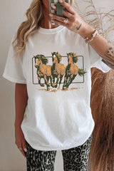 White Texas Horse Graphic Cuffed Sleeve Graphic T Shirt Graphic Tees JT's Designer Fashion
