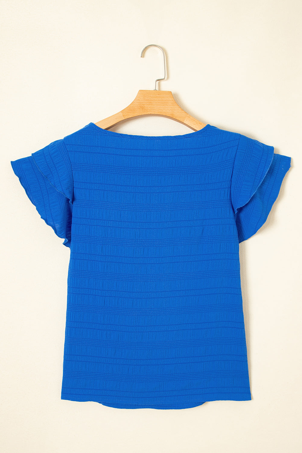Dark Blue Textured Sequin Stars and Stripes Patched Ruffled Short Sleeve Blouse Blouses & Shirts JT's Designer Fashion