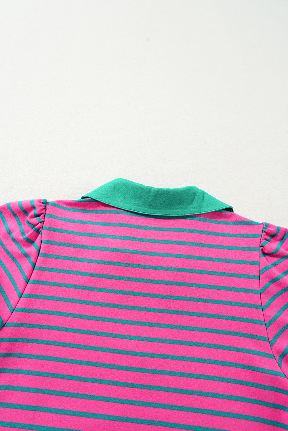 Pink Stripe Collared V Neck Puff Sleeve T Shirt Dress T Shirt Dresses JT's Designer Fashion