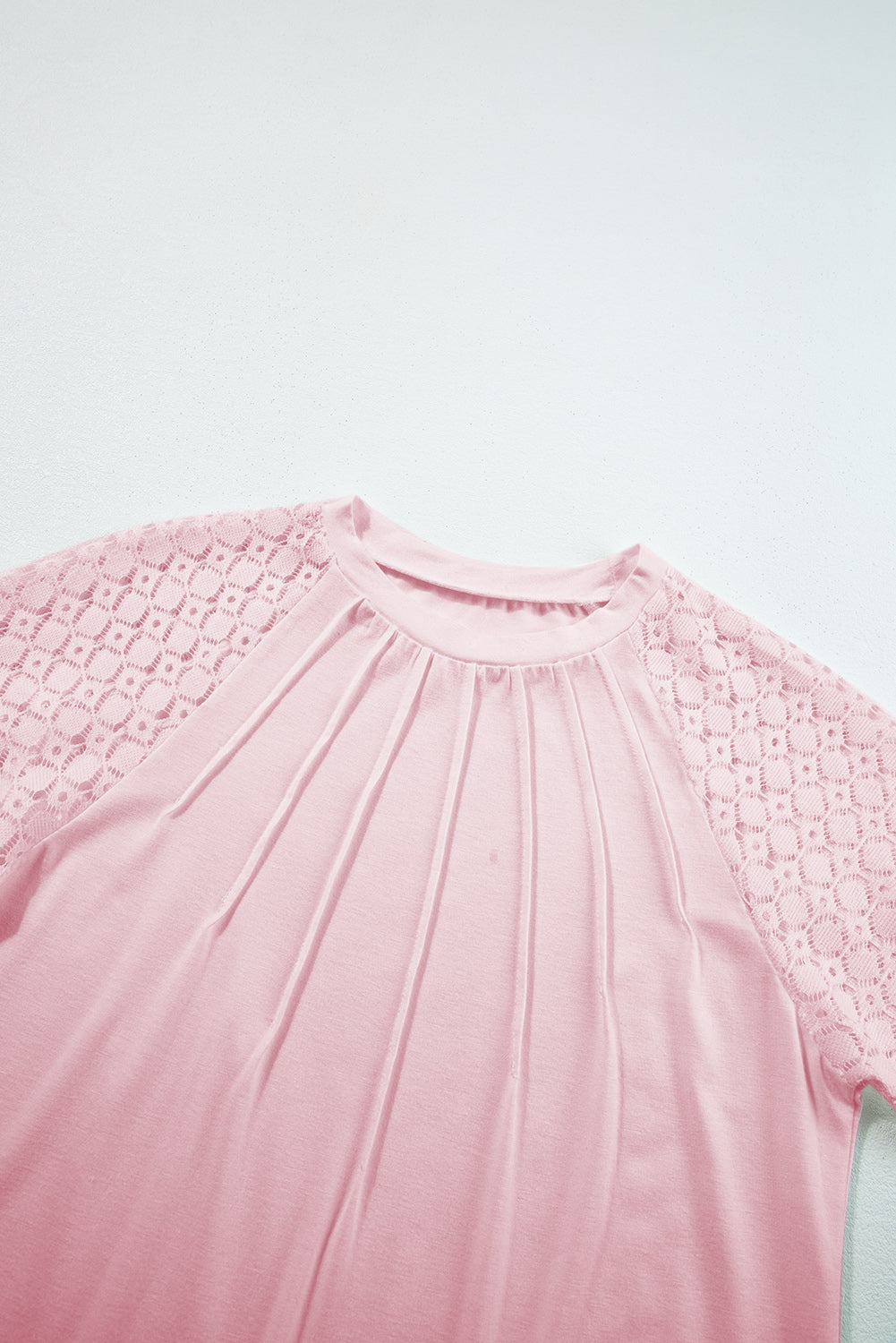 Pink Seamed Detail Contrast Lace Raglan Sleeve Tee Tops & Tees JT's Designer Fashion