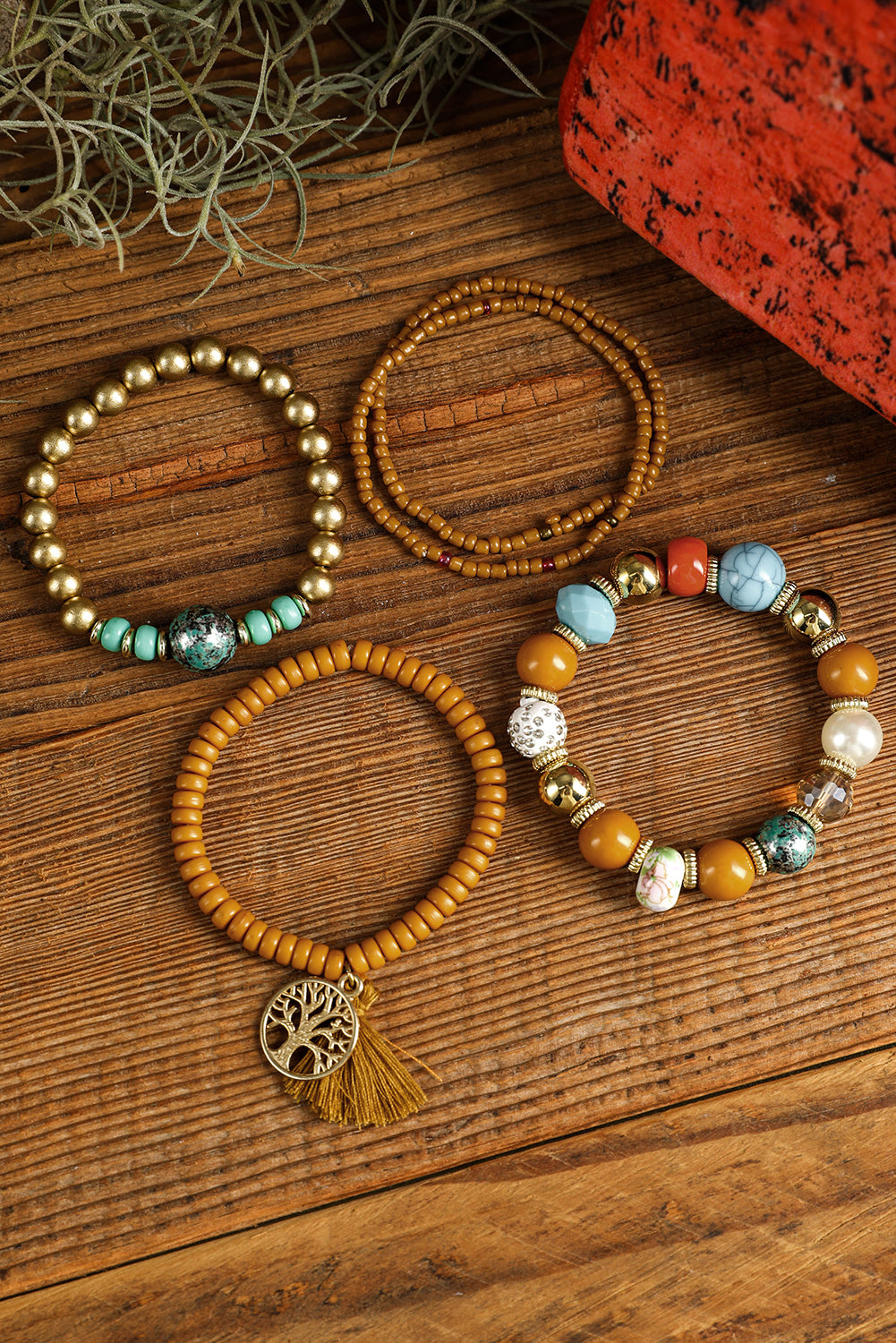 Chestnut 5pcs Boho Beaded Turquoise Bracelets Set Jewelry JT's Designer Fashion