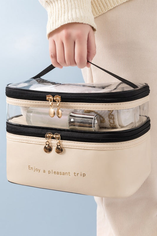 Beige Waterproof PVC Double-layer Cosmetic Bag Other Accessories JT's Designer Fashion