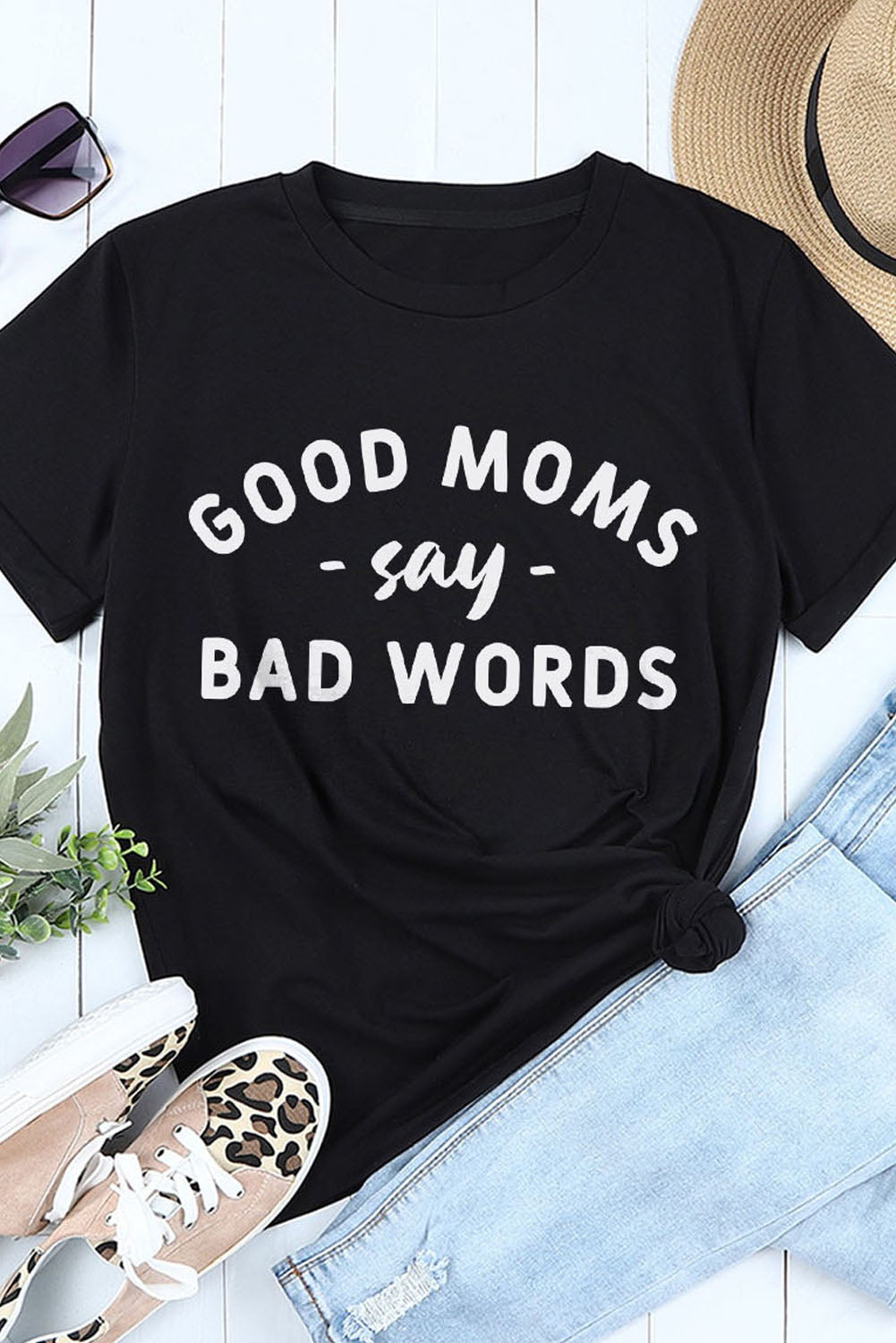 Black Good Moms Say Bad Words Graphic T Shirt Graphic Tees JT's Designer Fashion