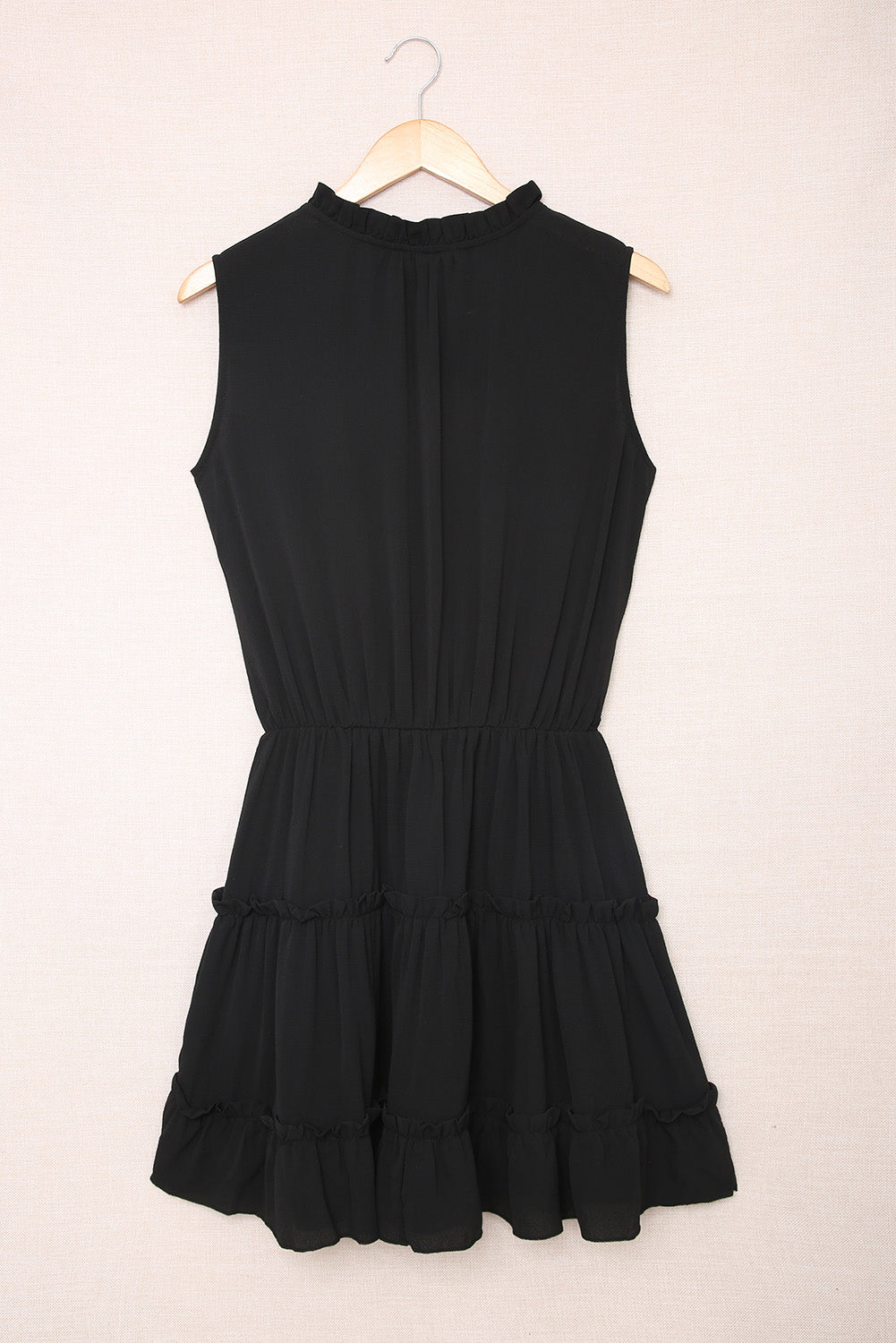 Black Sleeveless V Neck Ruffled Swing Mini Dress Mini Dresses JT's Designer Fashion