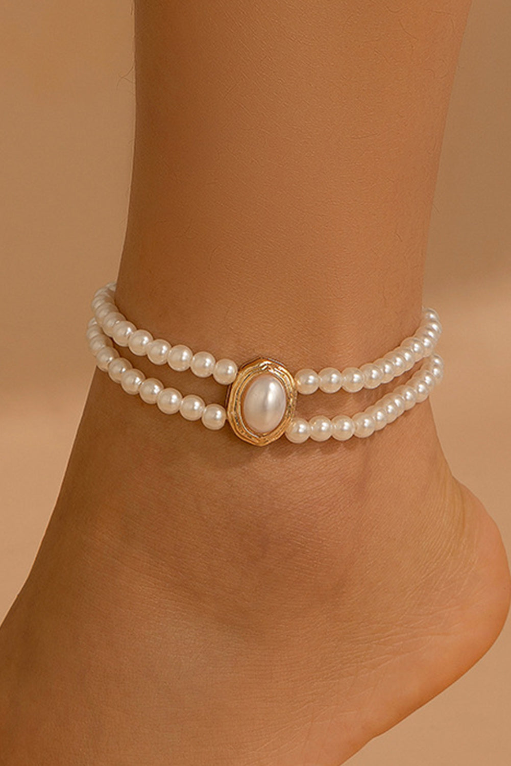 White Pearl/Turquoise Beaded Double Layered Anklet Jewelry JT's Designer Fashion