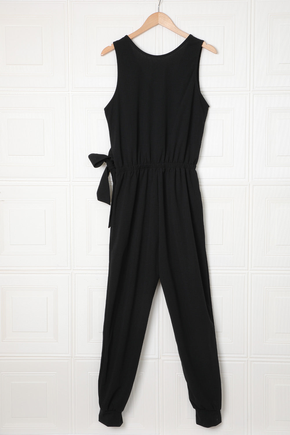 Black Deep V-neck Sleeveless Solid Jumpsuit Jumpsuits & Rompers JT's Designer Fashion