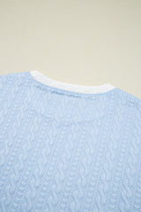Beau Blue Contrast Trim Textured Crewneck Tee and Pocketed Skirt Set Two Piece Dresses JT's Designer Fashion
