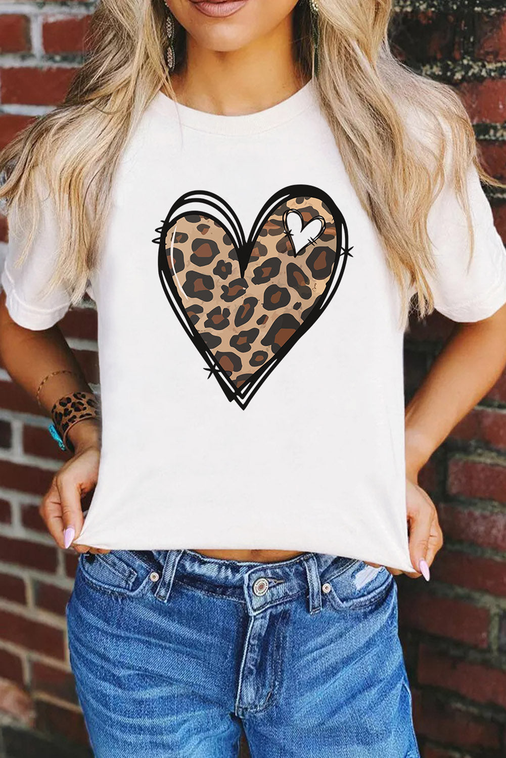 White Western Valentines Leopard Heart Graphic Tee Graphic Tees JT's Designer Fashion