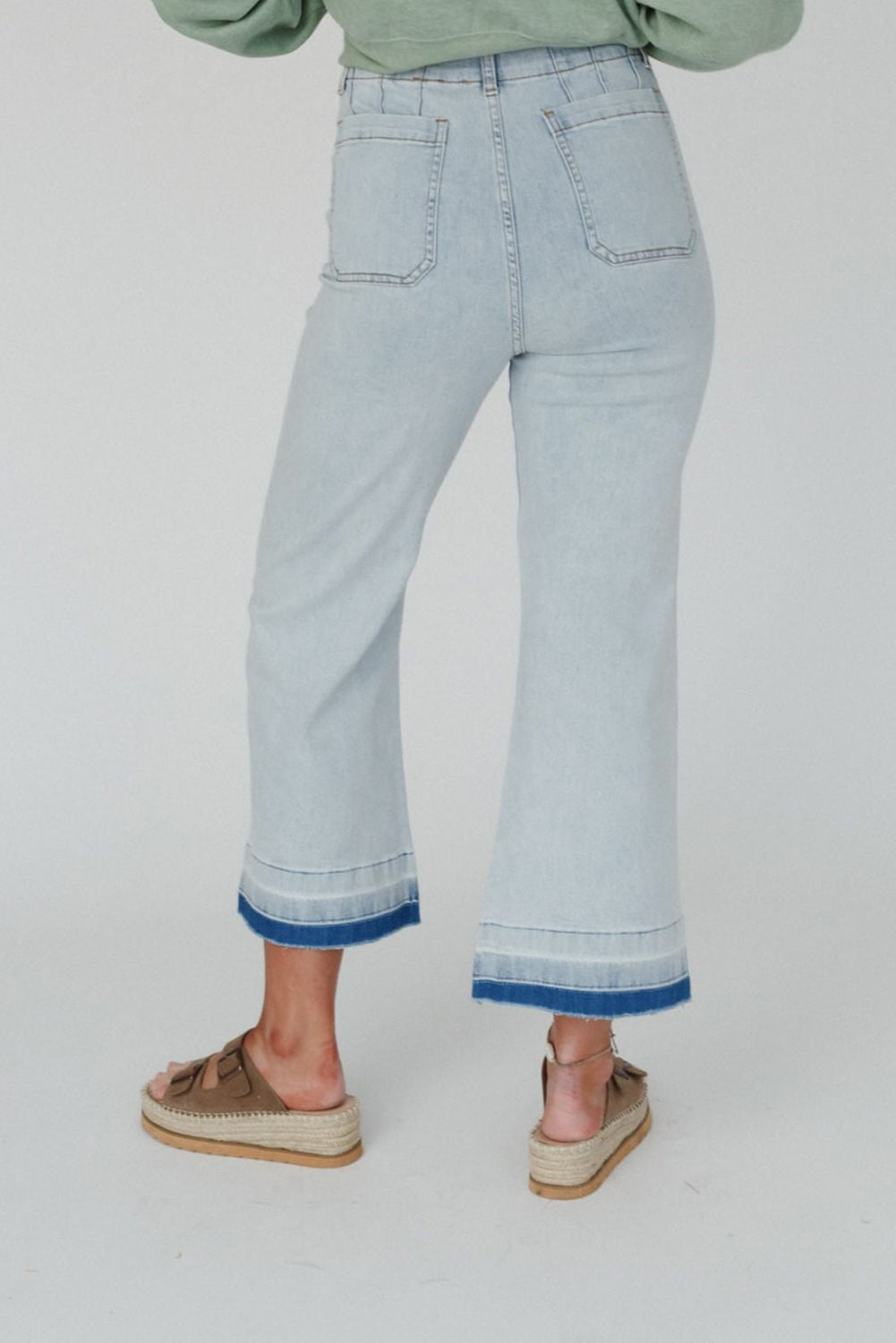 Beau Blue Acid Wash Contrast Edge Pocketed Cropped Jeans Pre Order Bottoms JT's Designer Fashion