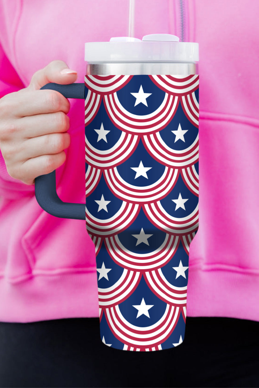 Bluing Stars and Stripes Printed Thermos Cup with Handle 40oz Tumblers JT's Designer Fashion