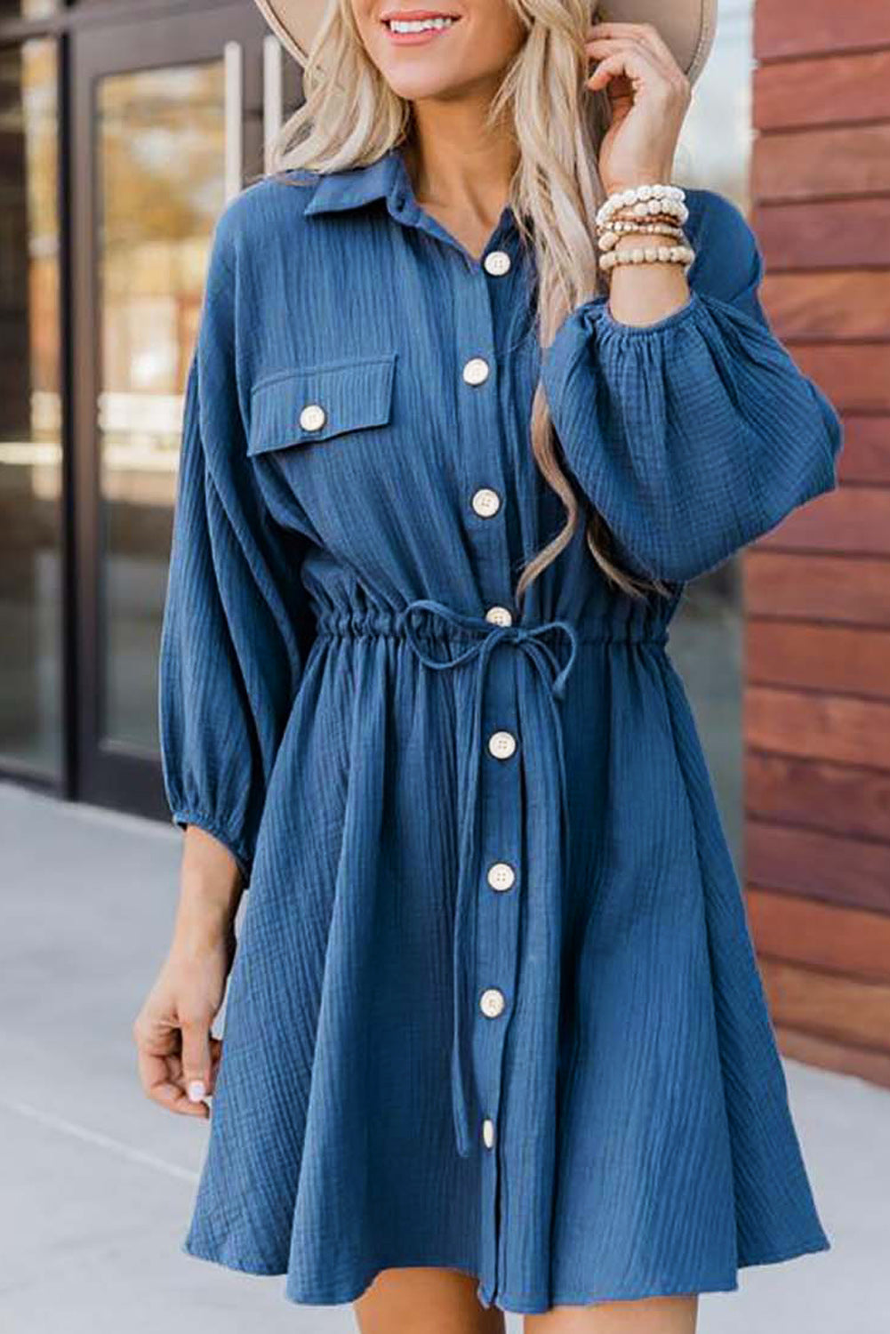 Blue Tunic Shirt Dress Mini Dresses JT's Designer Fashion