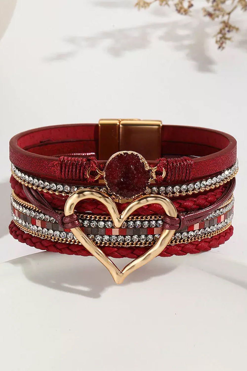 Fiery Red Valentine Rhinestone Heart Layered Bracelet Jewelry JT's Designer Fashion