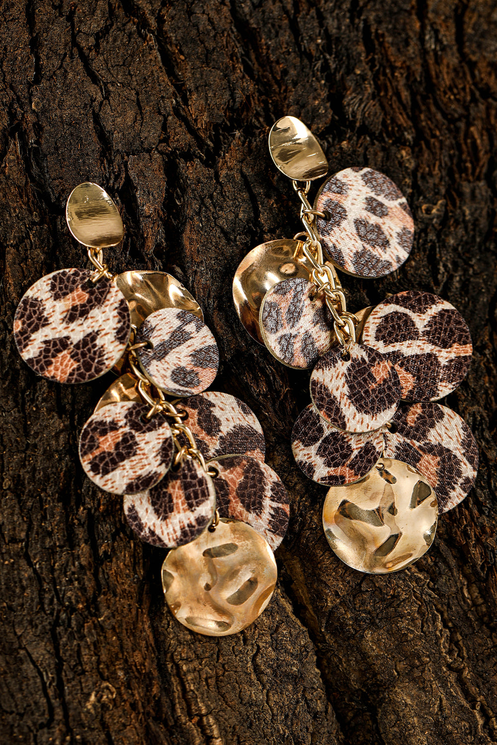 Chestnut Leopard Alloy Disc Stud Dangle Earrings Jewelry JT's Designer Fashion