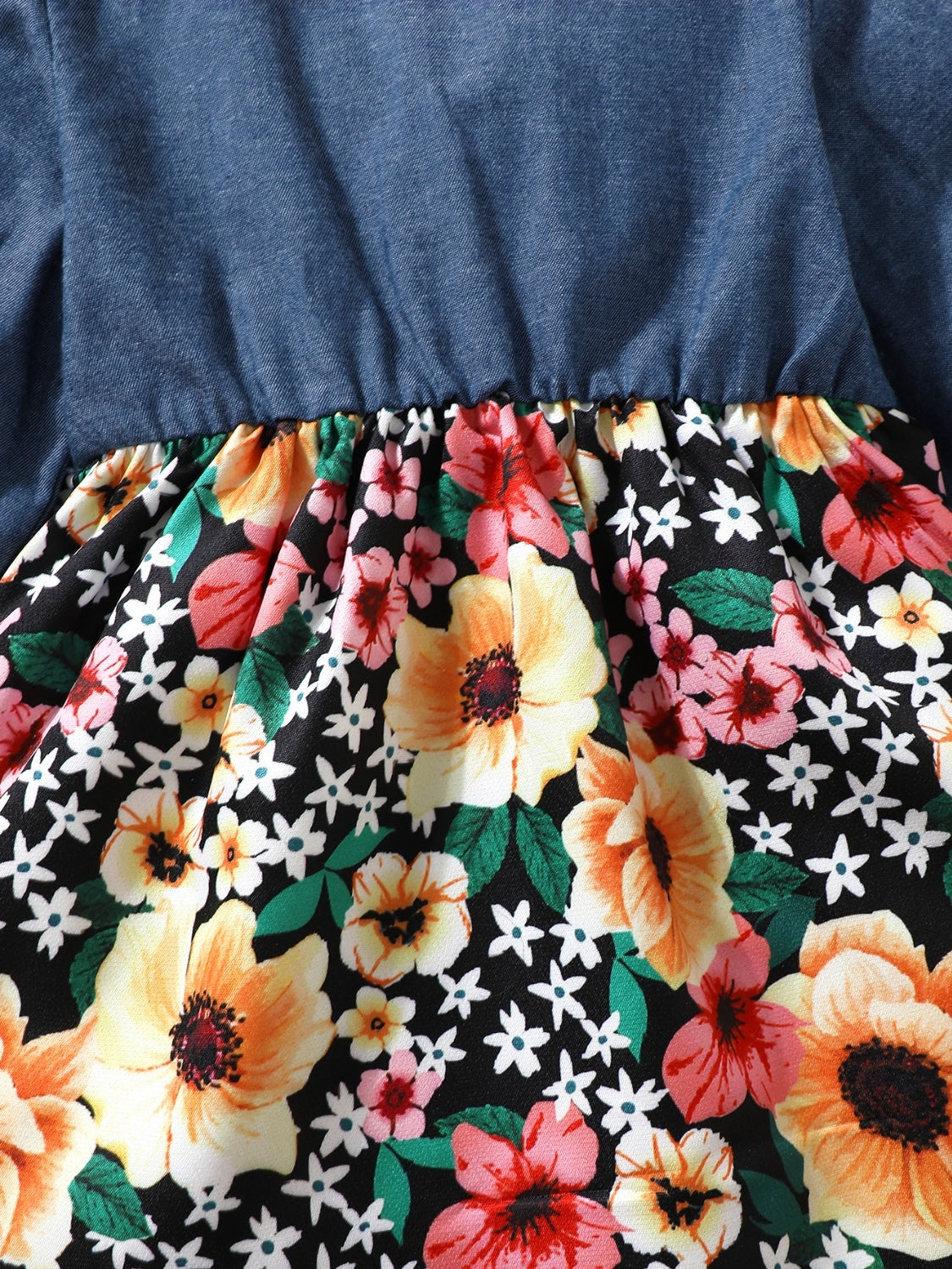 Children's Ruffled Bow Contrast Floral Dress with Headband Children's Apparel JT's Designer Fashion