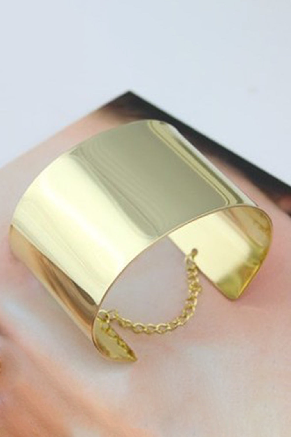 Gold Metallic Chain Wide Cuff Bangle Jewelry JT's Designer Fashion