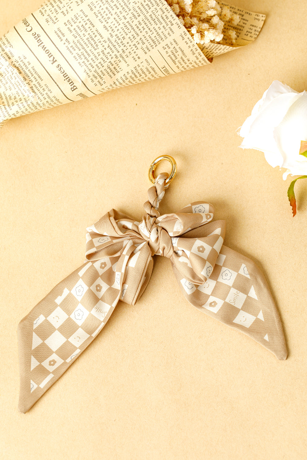 Smoke Gray Checkered Flower Bow Knot Keychain Other Accessories JT's Designer Fashion