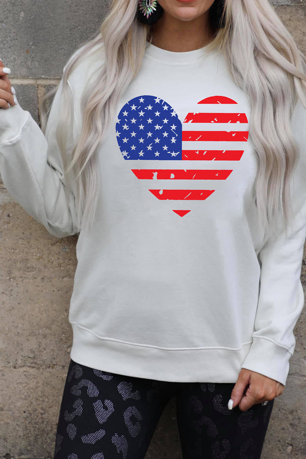 White American Flag Heart Shaped Print Pullover Sweatshirt Graphic Sweatshirts JT's Designer Fashion