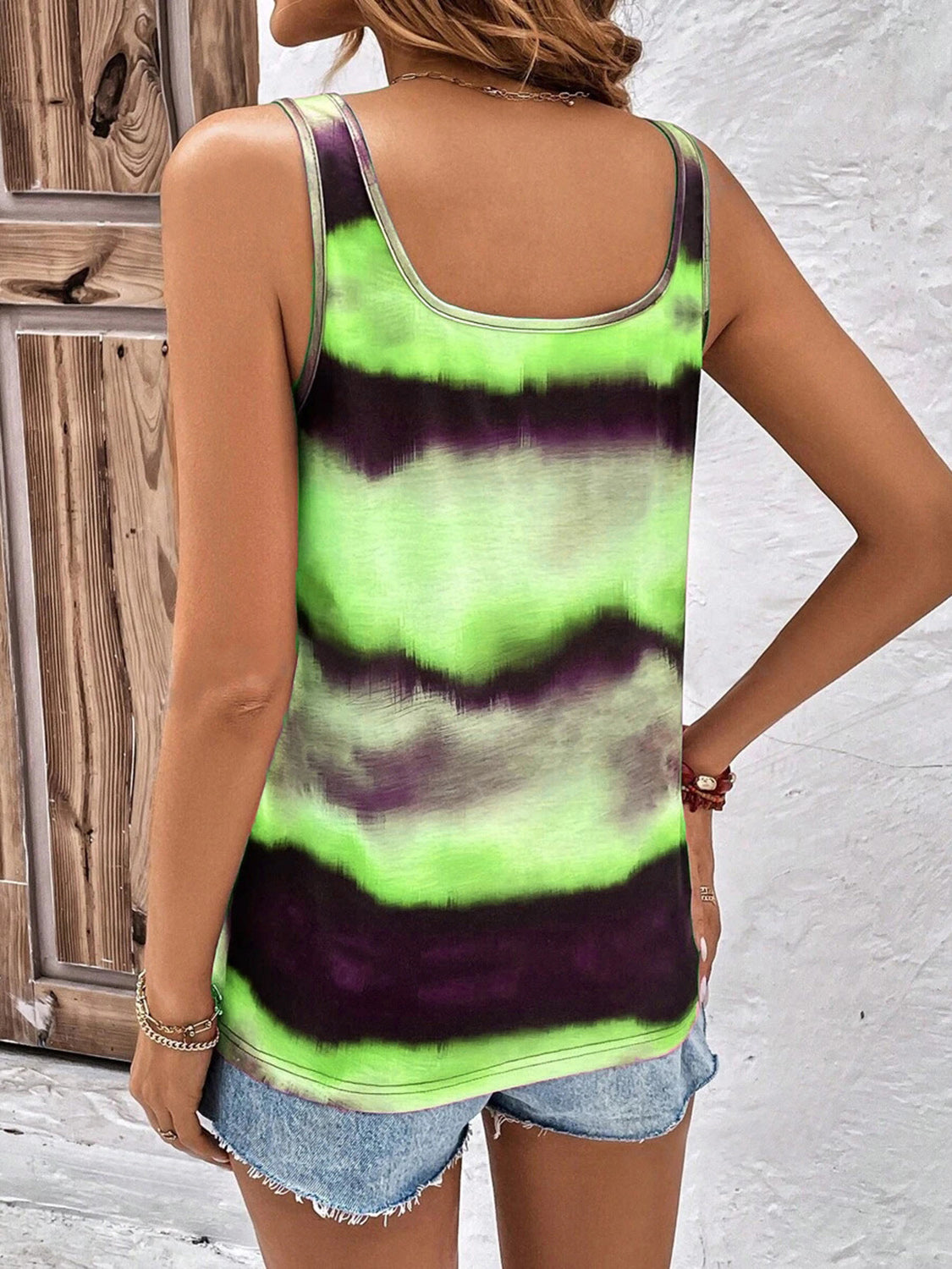 Tie-Dye Scoop Neck Wide Strap Tank Tank Tops JT's Designer Fashion