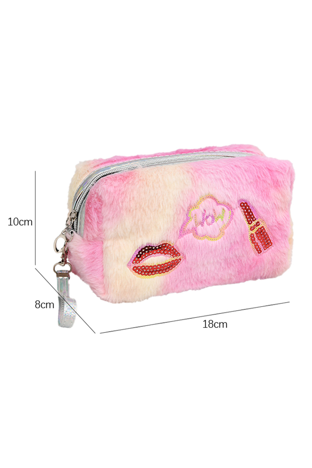 Pink Sequined Lip Lipstick Fluffy Cosmetic Bag Makeup Bags JT's Designer Fashion