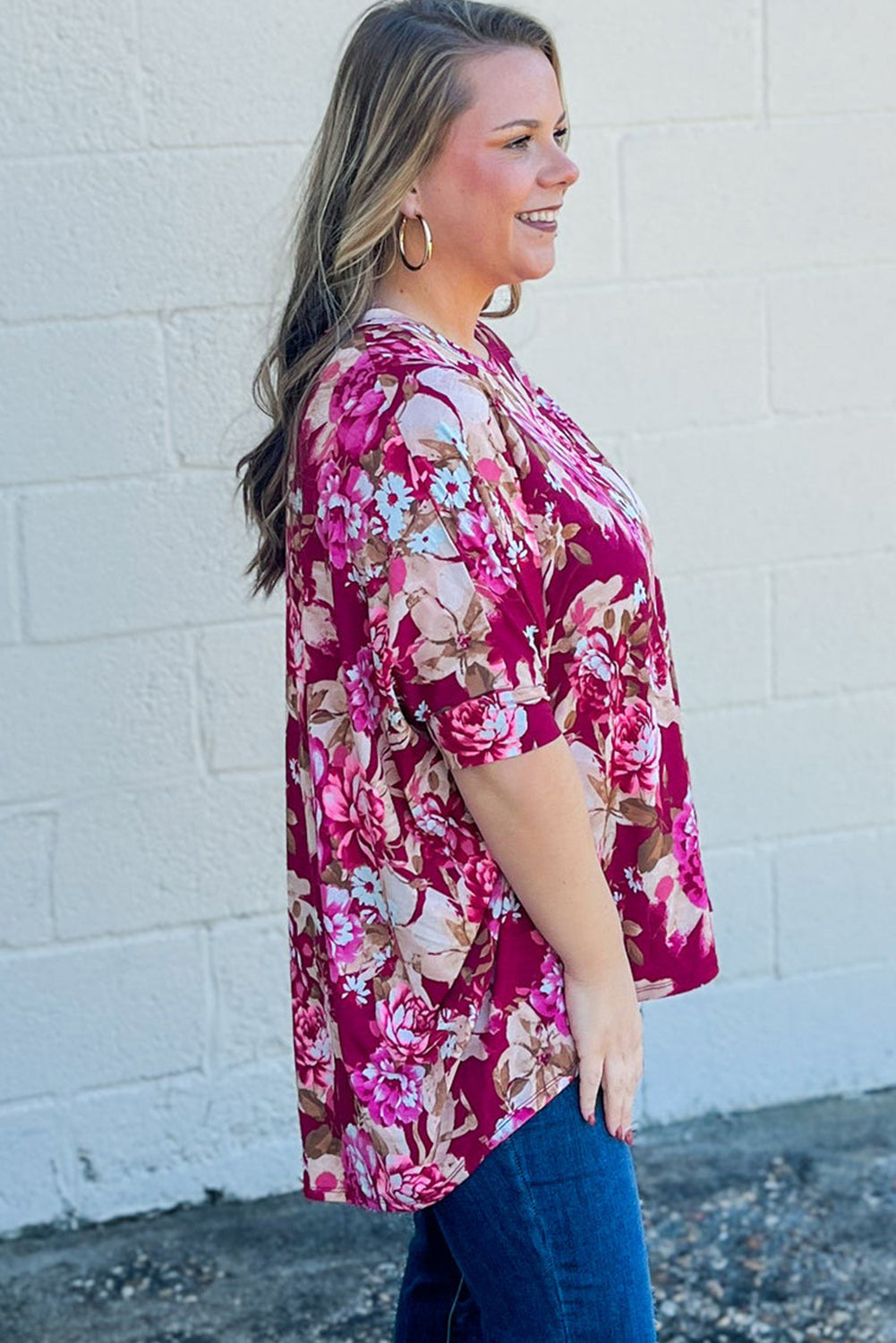 Red Floral / Leopard Print Short Sleeve Plus Size Blouse Plus Size JT's Designer Fashion