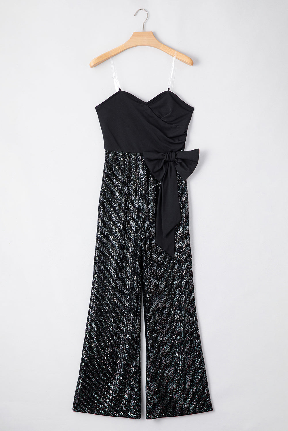 Black Sequined Tube Top Waist Knot Wide Leg Jumpsuit Jumpsuits & Rompers JT's Designer Fashion