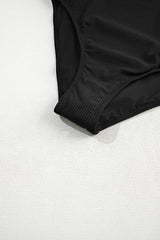 Black Ribbed One Shoulder Hollowed One Piece Swimsuit Swimwear JT's Designer Fashion