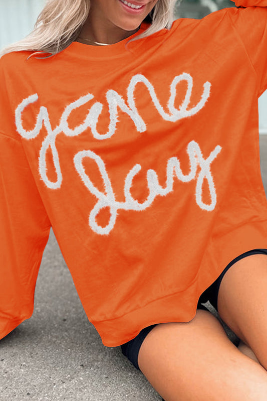 Russet Orange Tinsel Game Day Drop Shoulder Graphic Sweatshirt Sweatshirts & Hoodies JT's Designer Fashion