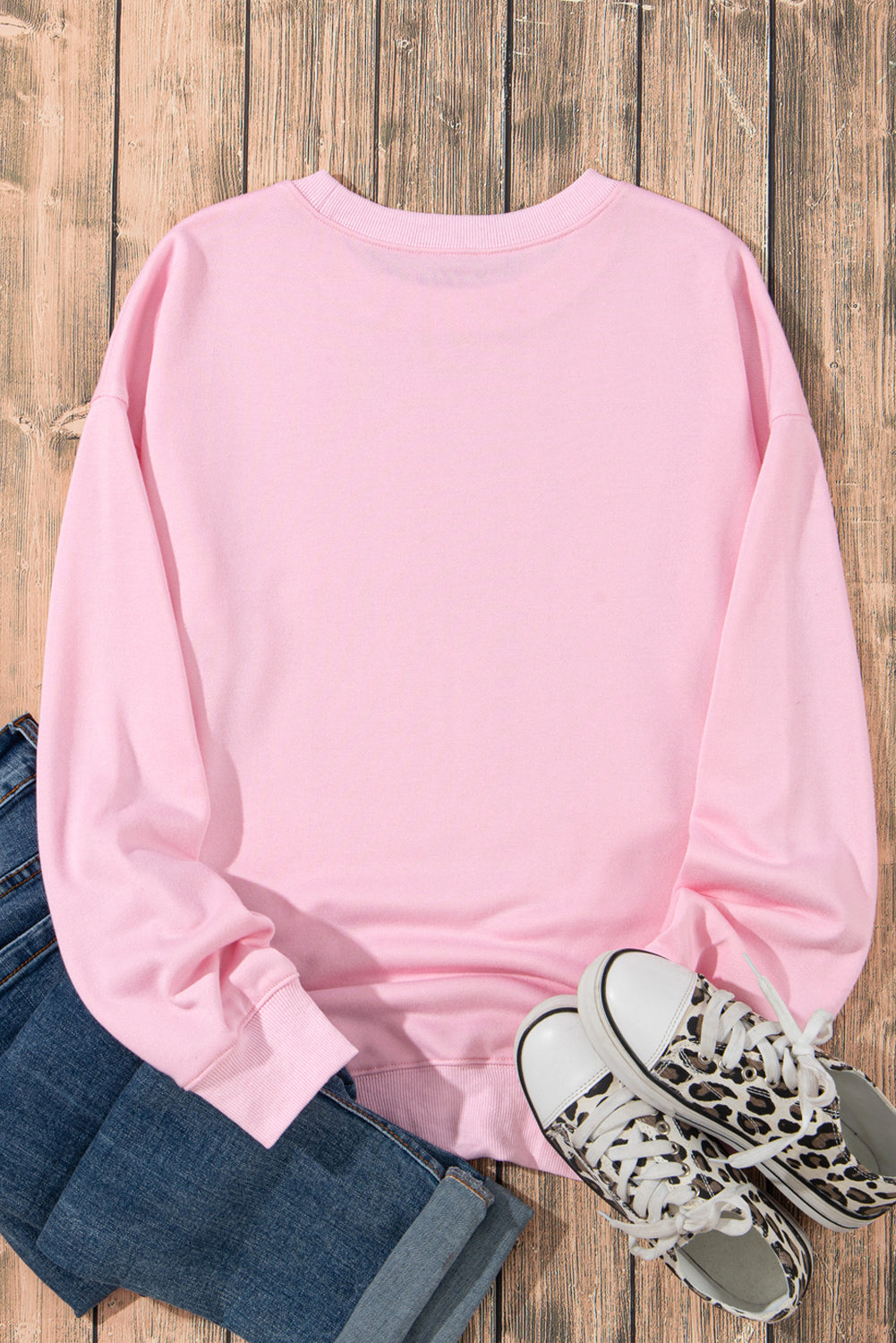 Pink Plain Crew Neck Pullover Sweatshirt Sweatshirts & Hoodies JT's Designer Fashion