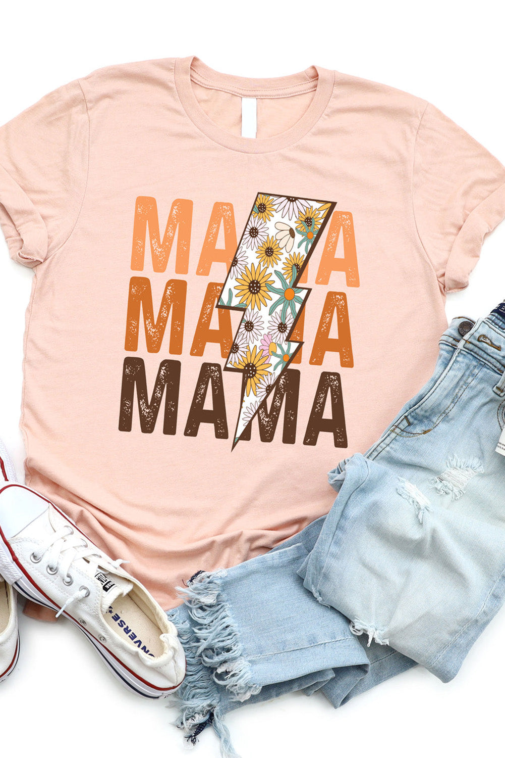 Pink MAMA Sunflower Bolt Graphic T Shirt Graphic Tees JT's Designer Fashion