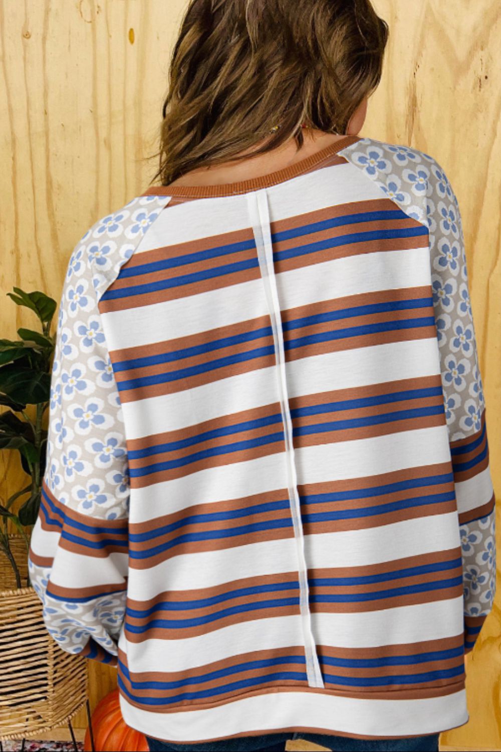 Contrast Stripes Round Neck Raglan Sleeve Sweatshirt Long Sleeve Tops JT's Designer Fashion