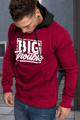 Fiery Red Men's Letter Print Pocketed Color Block Long Sleeve Hoodie Men's Tops JT's Designer Fashion