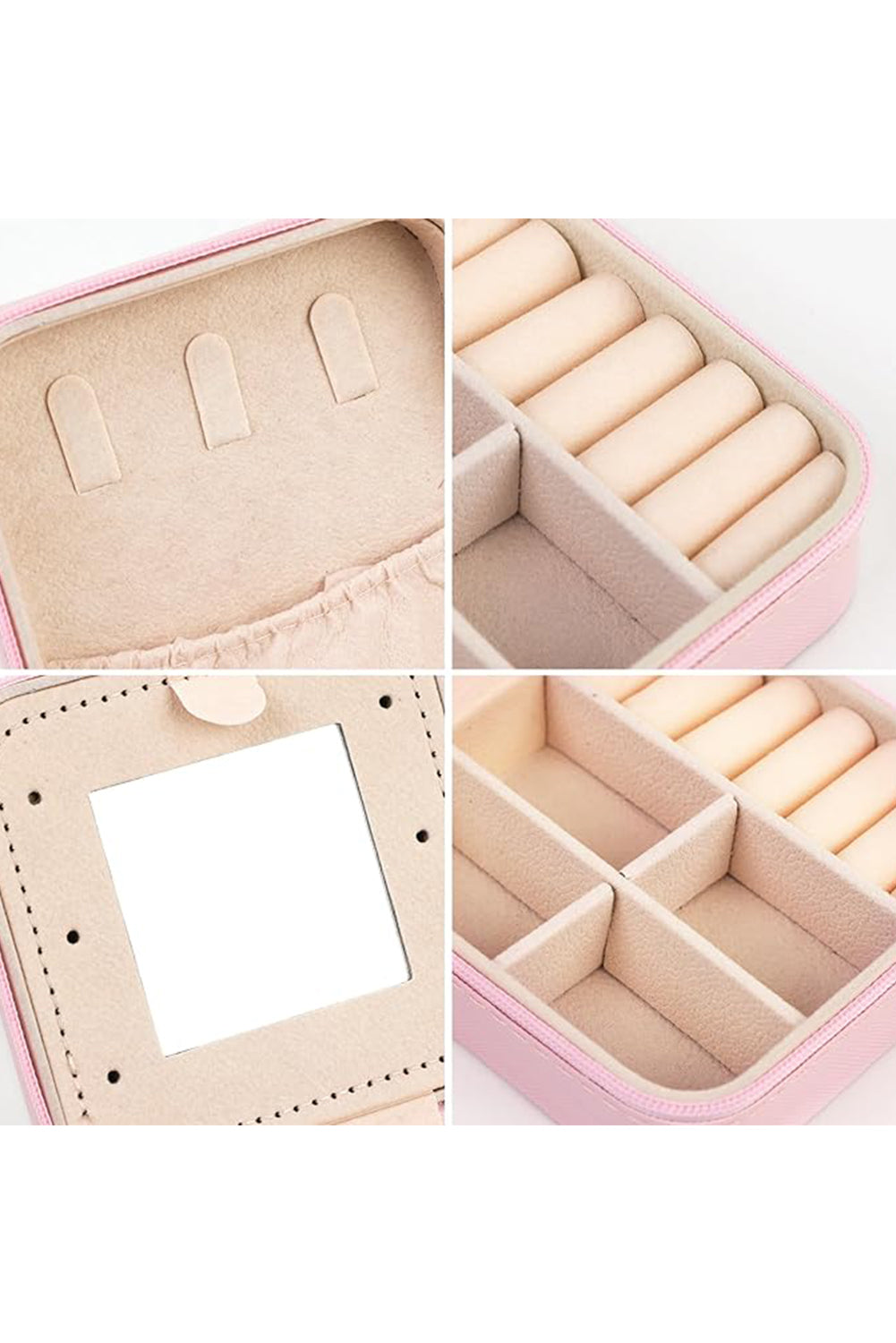 Pink Chenille Letter Square Jewelry Case with Mirror Other Accessories JT's Designer Fashion