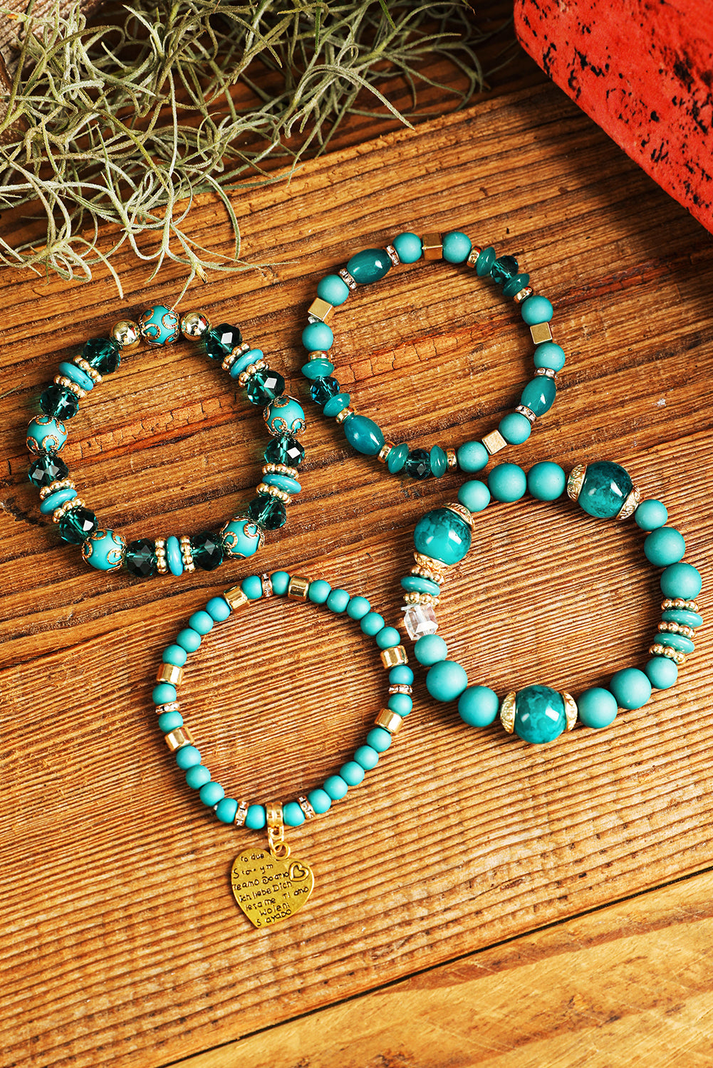 Turquoise Heart Shape Pendant Multi Layered Beaded Bracelet Set Jewelry JT's Designer Fashion