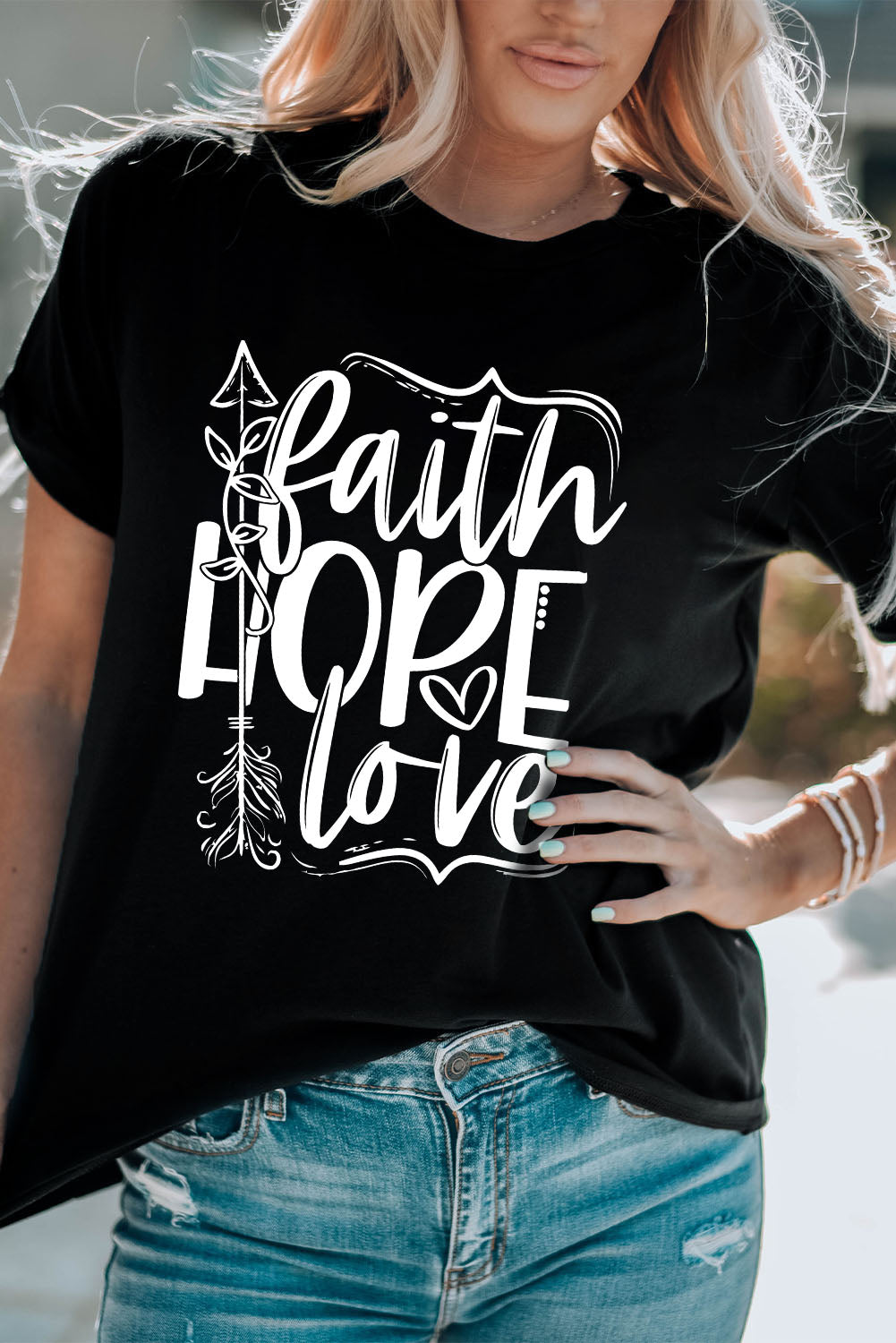 Black Faith Hope Love Graphic T Shirt Graphic Tees JT's Designer Fashion