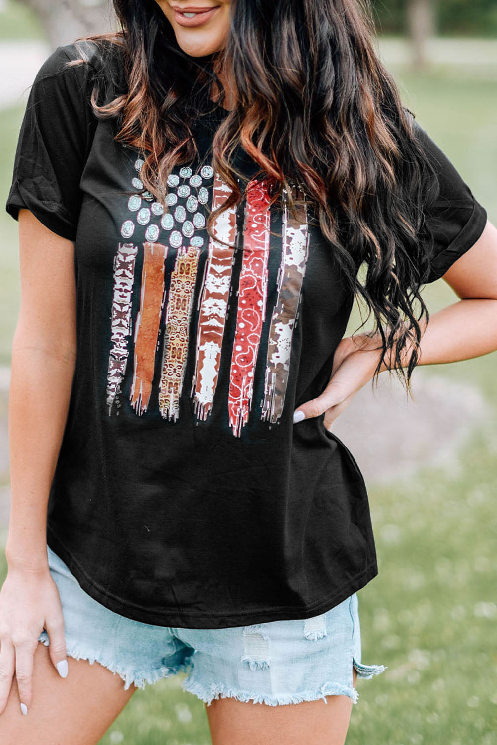 Black Western American Flag Graphic Tee Graphic Tees JT's Designer Fashion