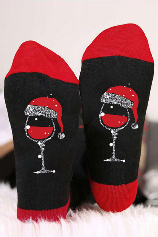 Black Christmas Champagne Santa Hat Graphic Socks Socks JT's Designer Fashion