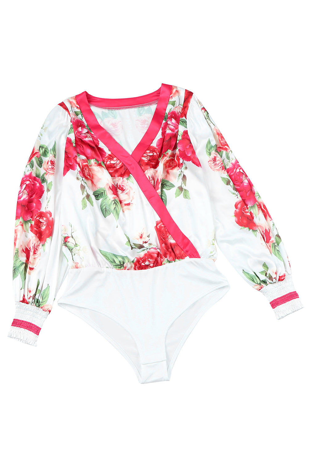 Rose Floral Print V Neck Wrap Bodysuit Bodysuits JT's Designer Fashion