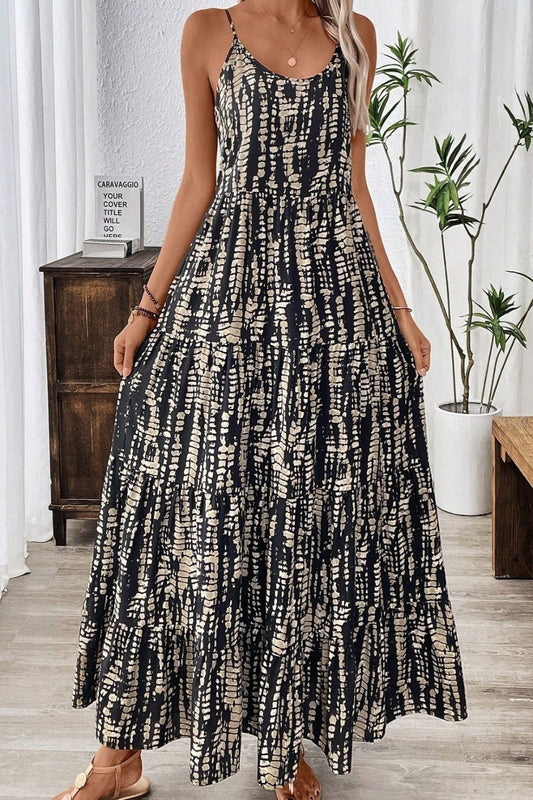 Printed Scoop Neck Maxi Cami Dress Black Maxi Dresses JT's Designer Fashion