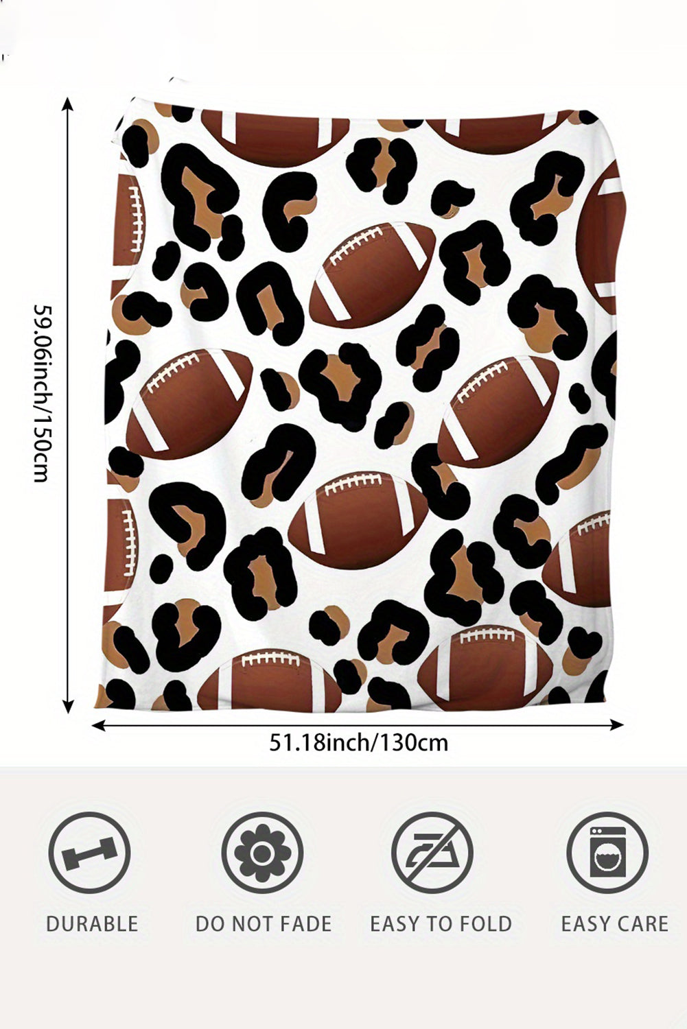 White Leopard & Rugby Print Flannel Blanket 130*150cm Other Accessories JT's Designer Fashion