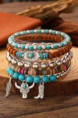 Turquoise Western Pattern Turquoise Beaded Multi Layer Bracelet Set Jewelry JT's Designer Fashion