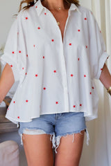 White Red Little Stars Printed Loose Half Sleeve Shirt Pre Order Tops JT's Designer Fashion