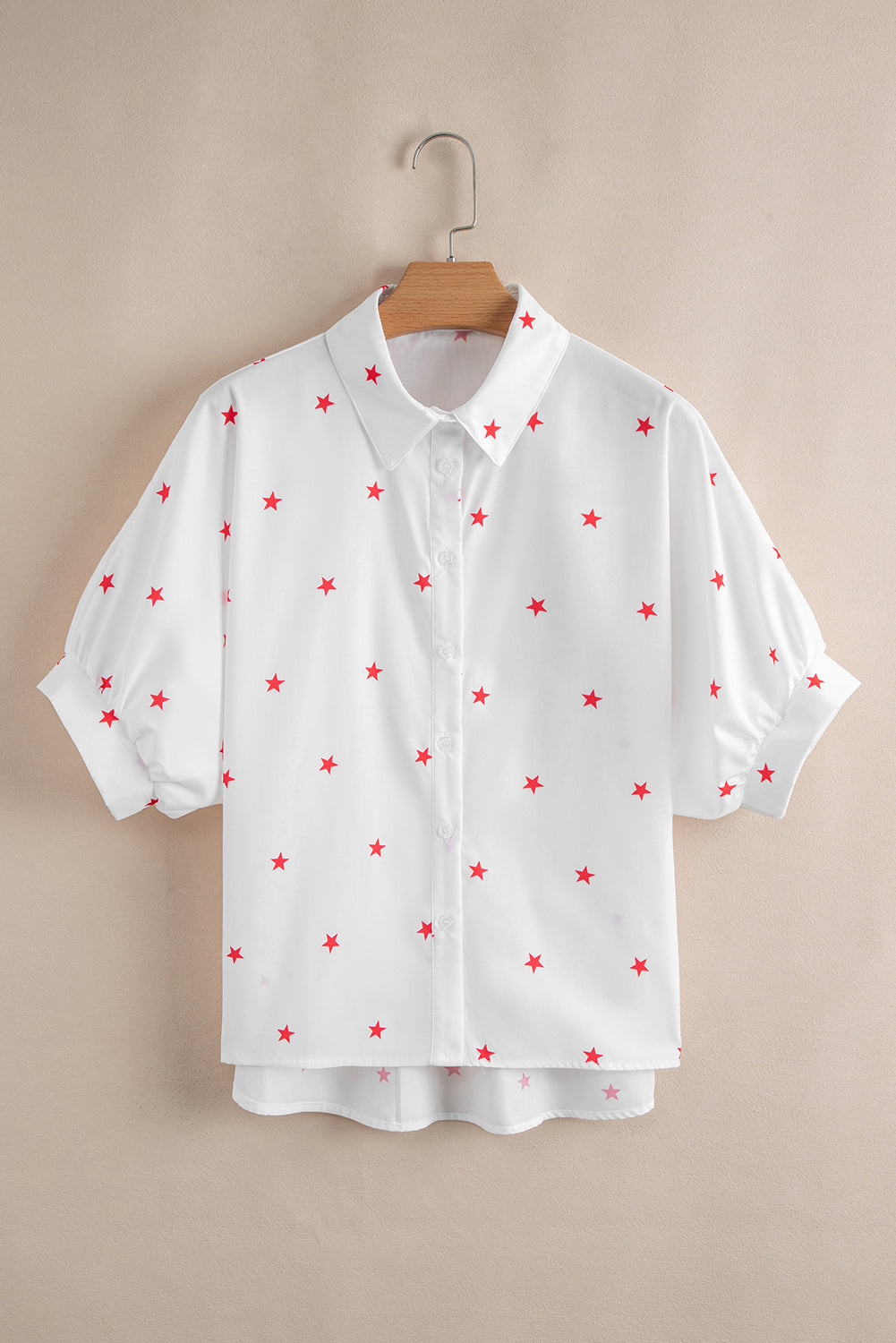 White Red Little Stars Printed Loose Half Sleeve Shirt Pre Order Tops JT's Designer Fashion