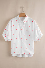 White Red Little Stars Printed Loose Half Sleeve Shirt Pre Order Tops JT's Designer Fashion