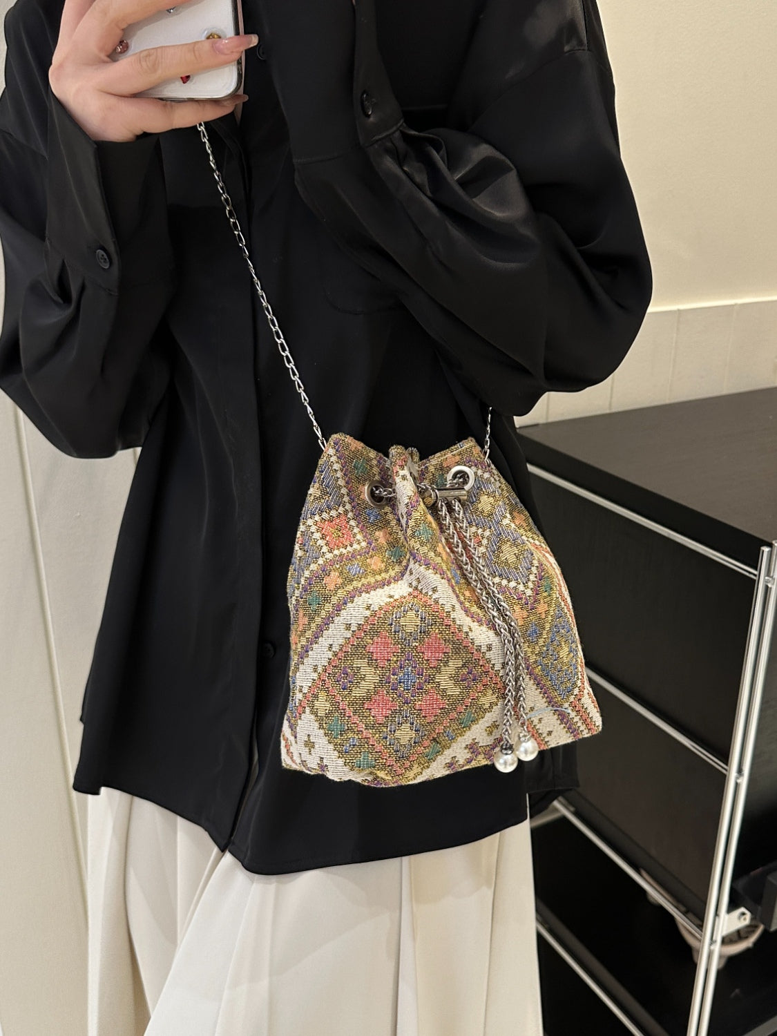 Printed Chain Bucket Bag Shoulder Bags JT's Designer Fashion