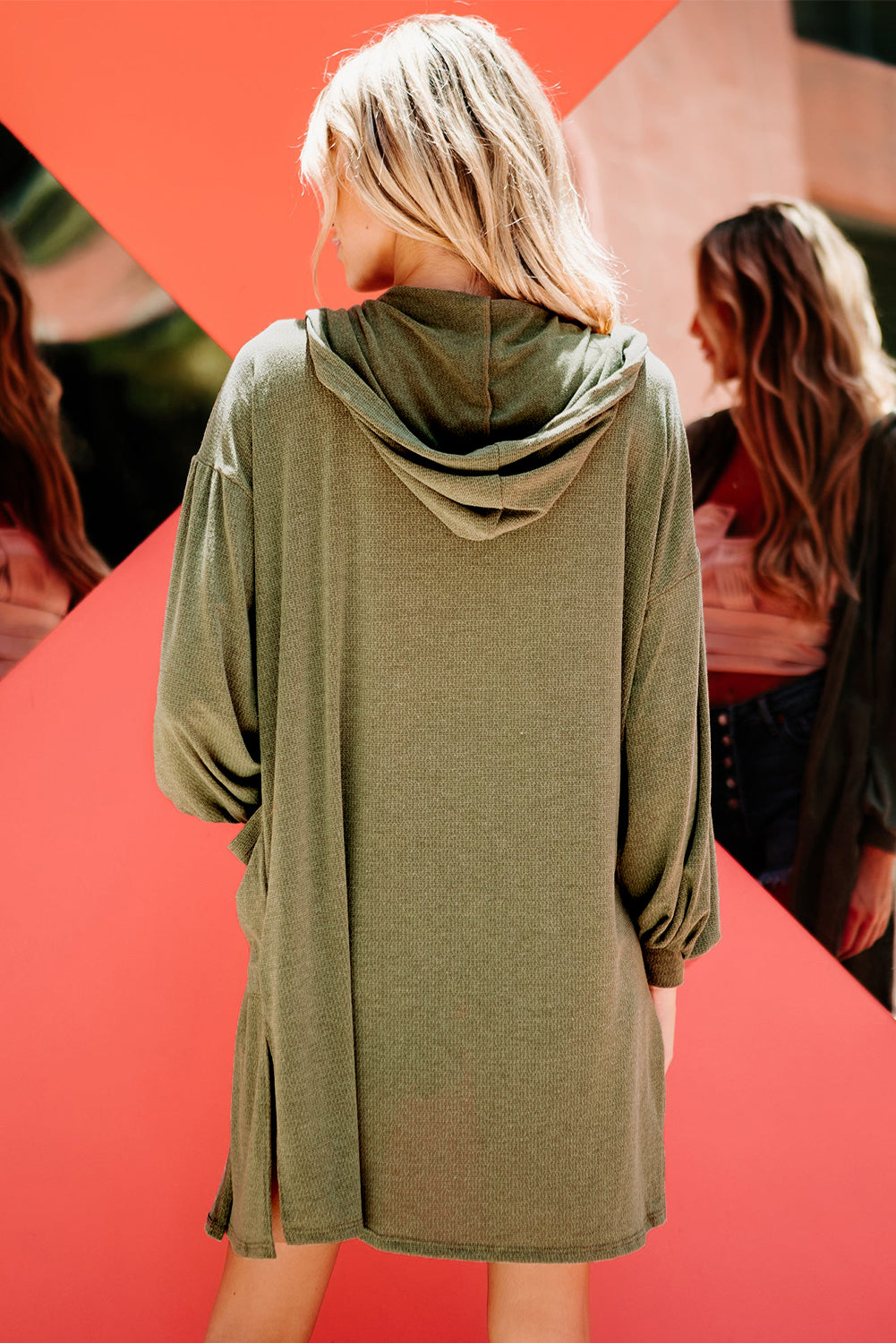 Guacamole Green Hooded Side Split Open Kimono with Pocket Kimonos JT's Designer Fashion